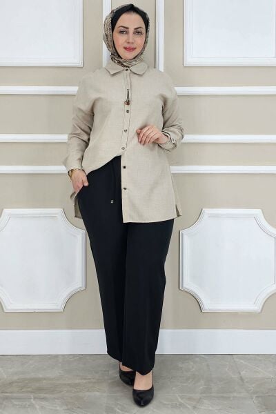 PYS KADIN LİKRALI CEPLİ BELİ BAĞCIKLI PANTOLON SİYAH - 46