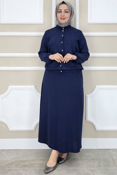 PYS KADIN YAY DESENLİ TESETTÜR TAKIM LACİVERT - 3 BEDEN