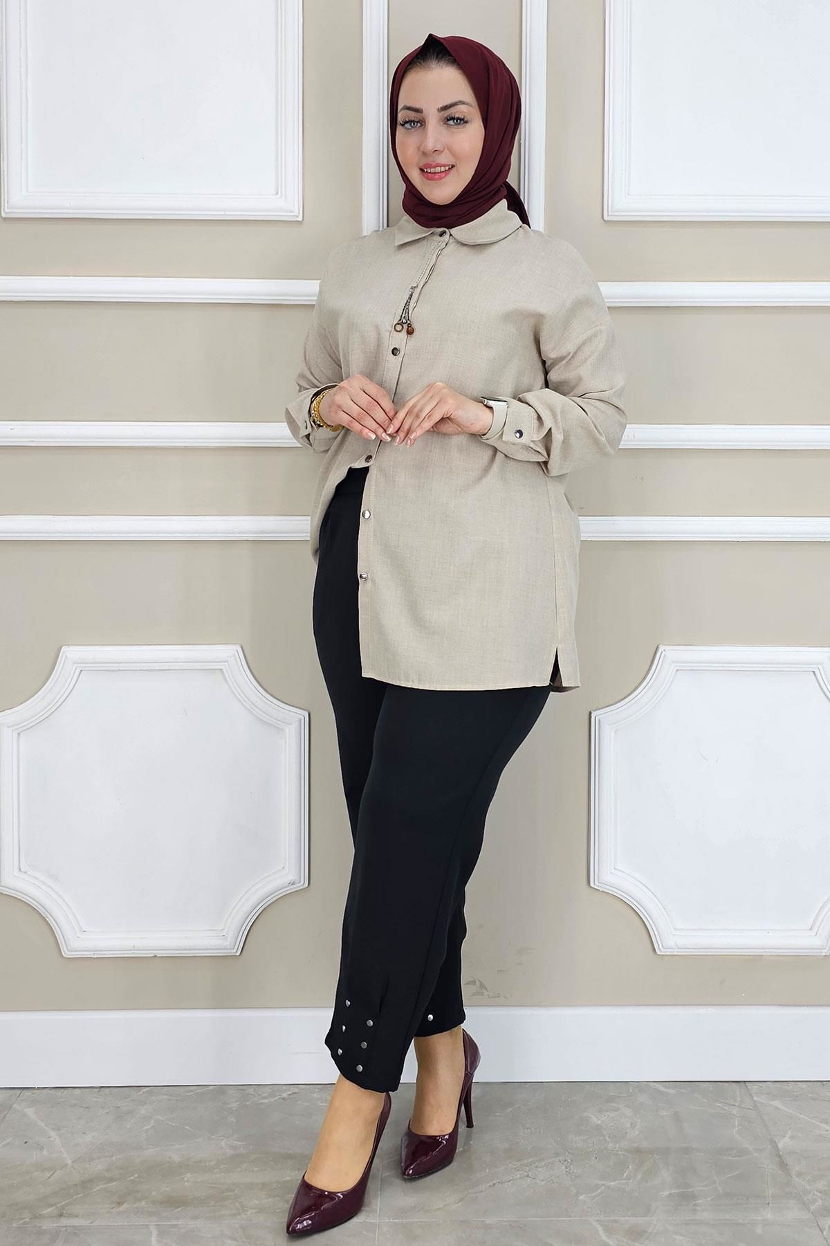 PYS BAYAN RİVETLİ CEPLİ HAVUÇ PANTOLON SİYAH - 50