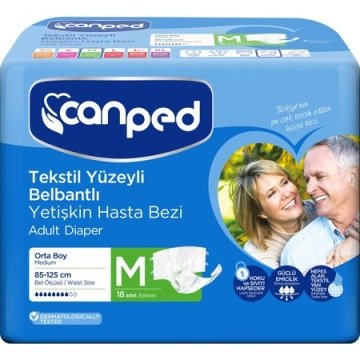 Canped Tekstil Yüzeyli Belbantlı Yetişkin Hasta Bezi Medium 18adet