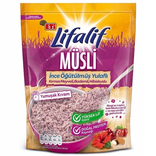 Eti Lifalif Müsli İnce Öğütülmüş Yulaflı Kırmızı Meyveli, Bademli, Hibiskuslu 250gr