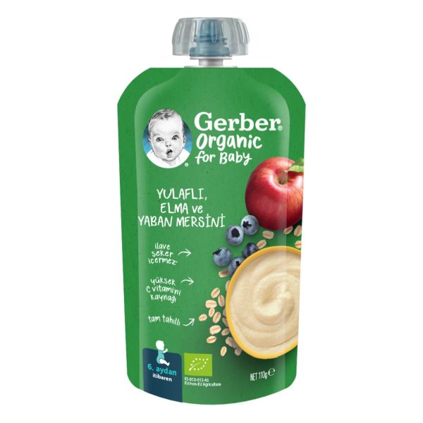 Gerber Organic For Baby Yulaflı, Elma Ve Yaban Mersini  Püre 110gr