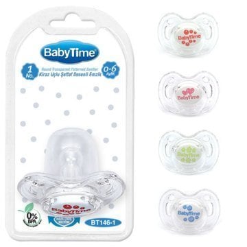 BabyTime Kiraz Uçlu Şeffaf Desenli Emzik 0-6 Ay