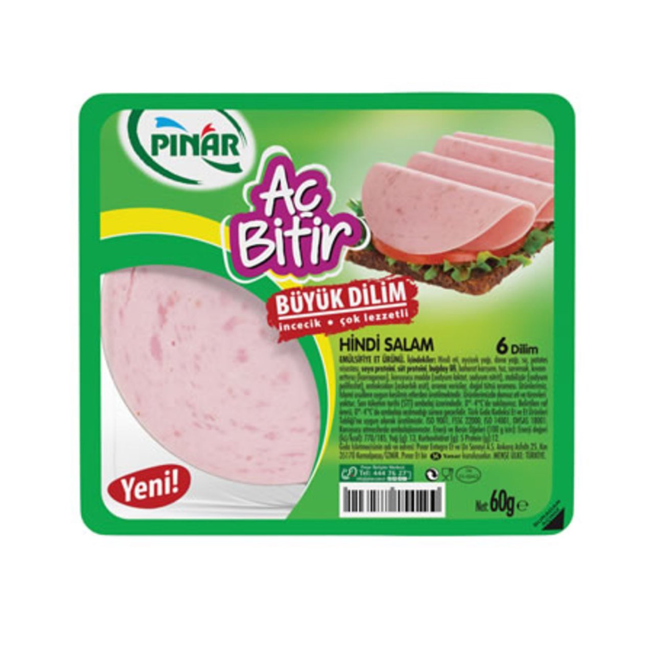 Pınar Aç Bitir Büyük Dilim Hindi Salam 60gr