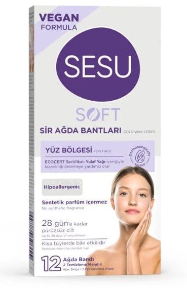 Sesu Soft Yüz Bölgesi Sir Ağda Bantları Hassas Ciltler 12'li