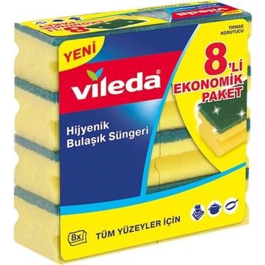 Vileda Hijyenik Oluklu Bulaşık Süngeri 8li