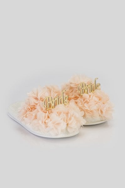 Kapalı Havlu Terlik - Somon Çiçek - Gold Bride Yazılı