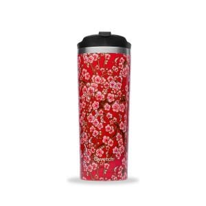 Qwetch QM6071 Çiçek Desenli Isı Yalıtımlı 470ml Termos Mug – Kırmızı