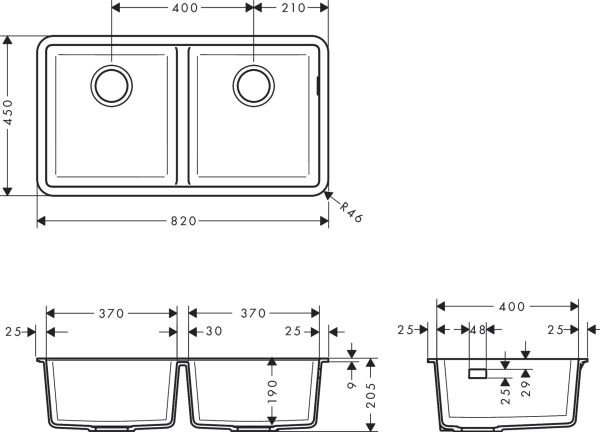 HANSGROHE S711 EVIYE TEZGAH ALTI S510-U770 82*45 BETON GRI 43434380