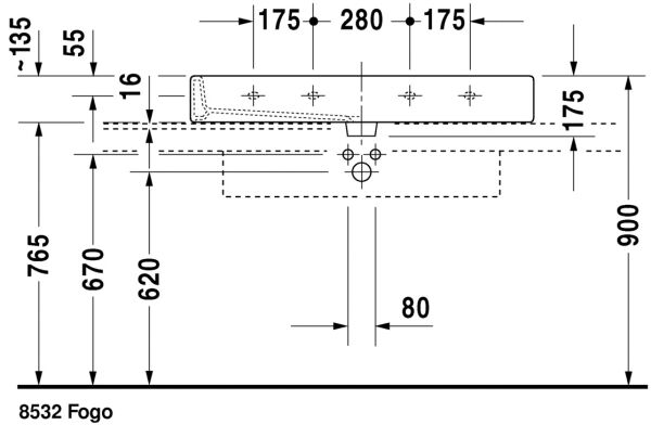 DURAVIT VERO TEZGAH USTU LAVABO TASLANMIS 1000x470 MM 0454100027