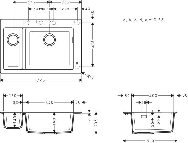 HANSGROHE S51 EVIYE ANKASTRE S510-F635 180/450 GRAFIT SIYAH  43315170