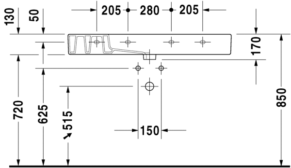 DURAVIT VERO ETAJERLI LAVABO 1050x490 MM 3 DELIKLI  0329100030