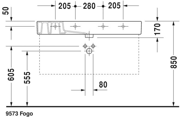 DURAVIT VERO ETAJERLI LAVABO 1050x490 MM 3 DELIKLI  0329100030