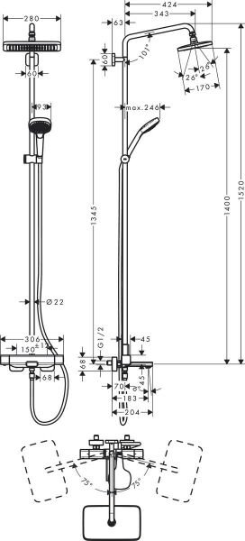 HANSGROHE CROMA E DUS KOLONU 280 1JET TERMOSTATIK KROM 27687000