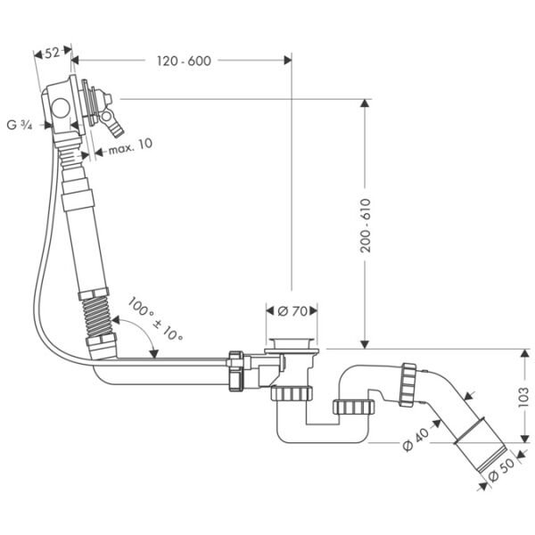 HANSGROHE EXAFİL EXAFILL KUVET ICIN TASMALI VE DOLDRMLI TROMPLEN 58126180