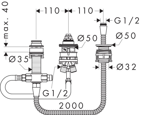 HANSGROHE UNIVERSAL IC SET  KUVET KENARI BANYO BATARYASI 3-DELIKLI 13439180