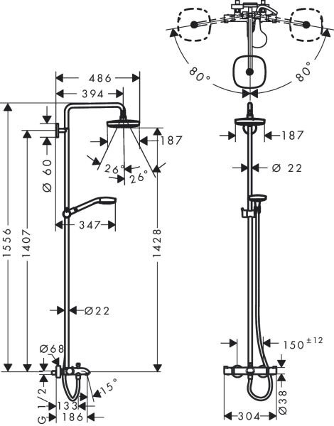 HANSGROHE CROMA SELECT E DUS KOLONU 180 2JET TERMOSTAT 27352400