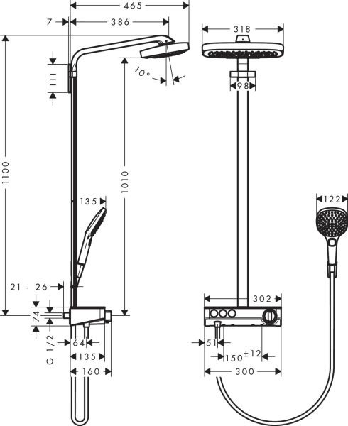 HANSGROHE RAINDANCE SELECT E DUS KOLONU 300 3JET SHOWERTABLET SELECT 300 KROM  27127000