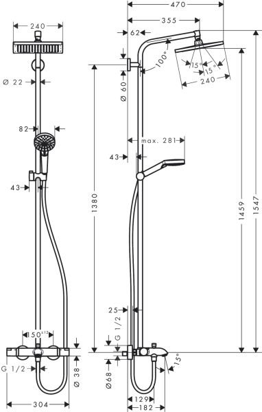 HANSGROHE CROMETTA E DUS KOLONU 240 1JET BANYO TERMOSTATI ILE KROM 27298000