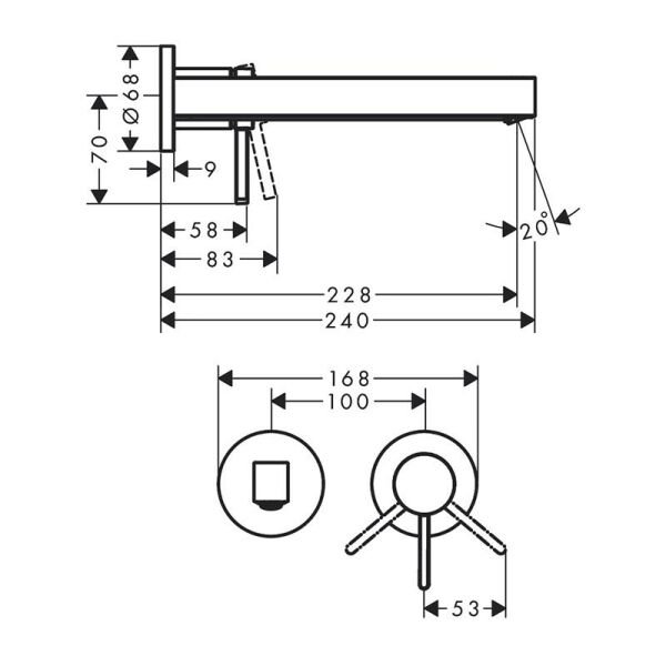 HANSGROHE FINORIS TEK KOLLU LAVABO BATARYASI ANKASTRE DUVARA MONTE 22.8 CM GAGA ILE KROM 76050000