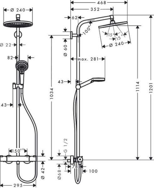 HANSGROHE CROMETTA DUS KOLONU 240 1 JET ECOSMART TERMOSTAT ILE KROM 27268000