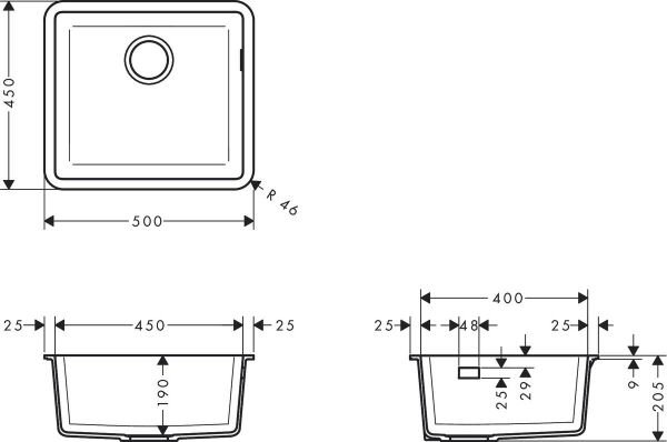 HANSGROHE EVIYE EVIYE TEZGAH ALTI S510-U450 450 GRAFIT SIYAH 43431170