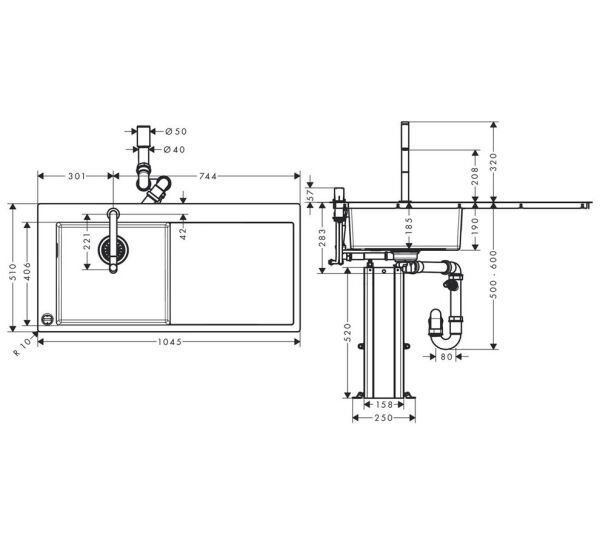 HANSGROHE C71 EVIYE KOMBINASYONU+BATARYA C71-F450  KROM 43205000