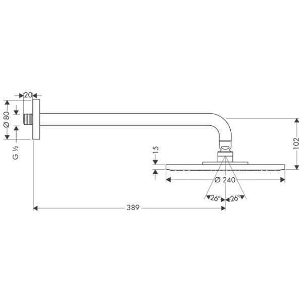 HANSGROHE RAINDANCE S TEPE DUSU 240 1 JET ECOSMART 9L/DK DUS DIRSEGI ILE KROM 27461000