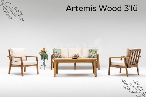 Artemis Wood 3'lü Ahşap Bahçe Balkon Oturma Grubu