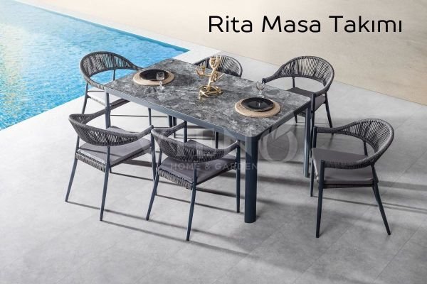 Rita Alüminyum Bahçe Balkon Masa Takımı HPL Kompakt Tablalı (100x200)