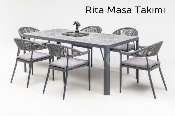 Rita Alüminyum Bahçe Balkon Masa Takımı HPL Kompakt Tablalı (100x200)