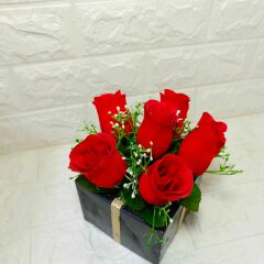 Kırmızı Güller Küp Saksı-Sevgililer Günü Hediyesi