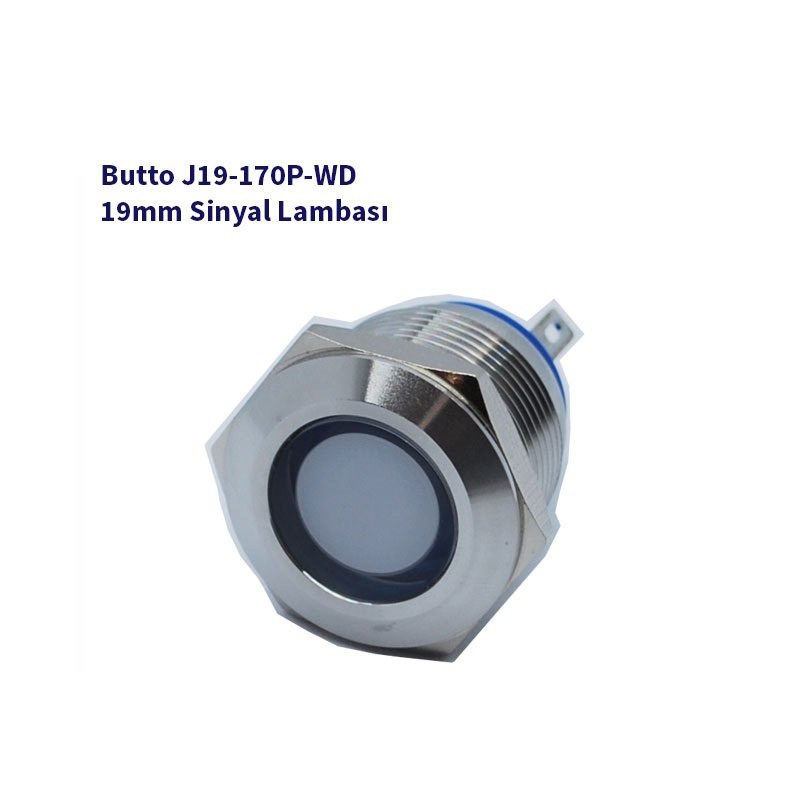 J19-170P-WD 19 mm LED IŞIKLI YASSI KAFALI SİNYAL LAMBASI BEYAZ