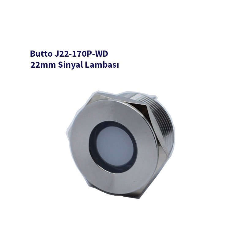 J22-170P-WD 22 mm LED IŞIKLI YASSI KAFALI SİNYAL LAMBASI BEYAZ