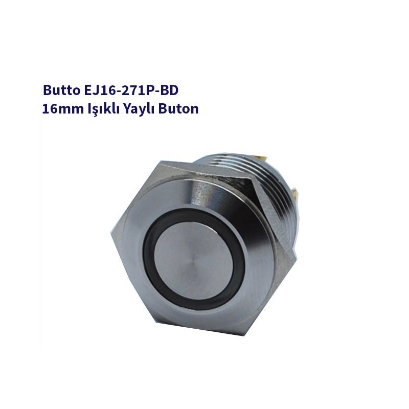 EJ16-271PT-BD 16mm LED IŞIKLI DÜZ KAFALI YAYLI BUTON MAVİ
