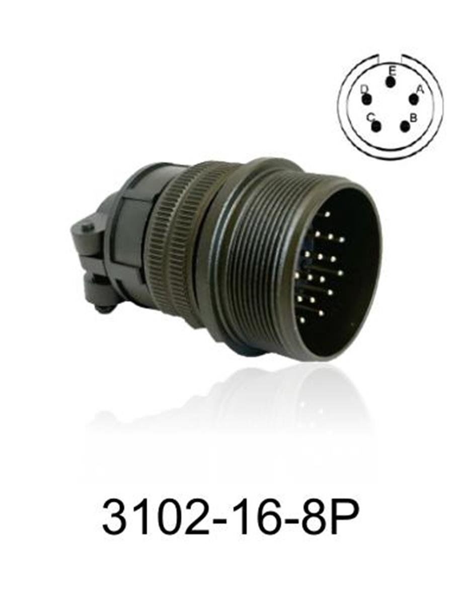 3102-16S-8P 3102 Serisi 5 Pinli 8 Amper Askeri Tip Konnektör -Erkek