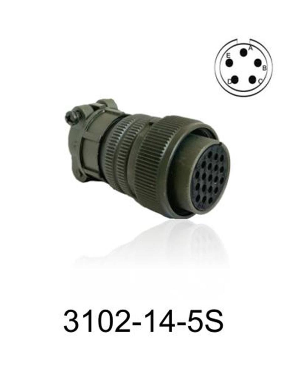 3102-14S-5S 3102 Serisi 5 Pinli 6 Amper Askeri Tip Konnektör -Dişi