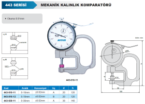 Mekanik Kalınlık Komparatörü 0-10mm Yüzeysel Temas