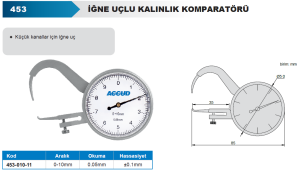 İğne Uçlu Mekanik Kalınlık Komparatörü 0-10mm