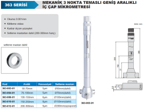 Mekanik 3 Nokta Temaslı Geniş Aralıklı İç Çap Mikrometresi 363 Serisi