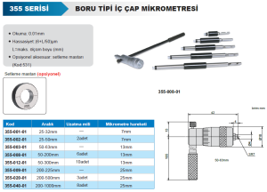 Boru Tipi İç Çap Mikrometresi 355 Serisi