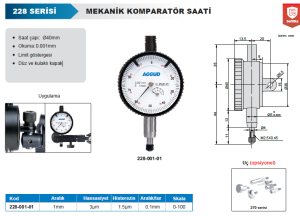 Mekanik Komparatör Saati 1mm 228 Serisi