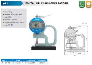 Dijital Kalınlık Komparatörü 0-10mm 441 Serisi - Tabanlı