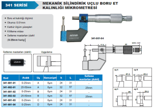 Mekanik Silindirik Uçlu Boru Et Kalınlığı Mikrometresi 341 Serisi