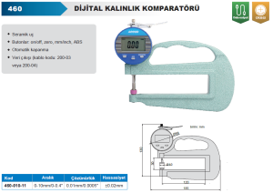 Dijital Kalınlık Komparatörü 460 Serisi 0-10mm