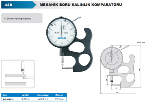 Mekanik Boru Kalınlık Komparatörü 0-10mm 448 Serisi