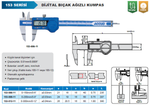 Dijital Dış Bıçak Ağızlı Kumpas 153 Serisi