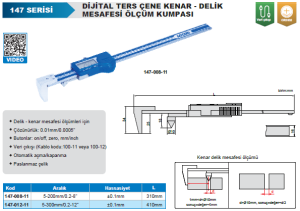 Dijital Ters Çene Kenar-Delik Mesafesi Ölçüm Kumpası 147 Serisi