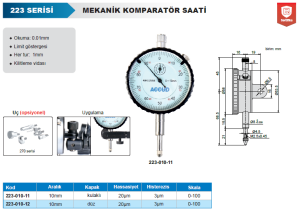 Mekanik Komparatör Saati 10mm 223 Serisi