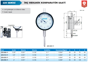 Mekanik İnç Komparatör Saati 225 Serisi